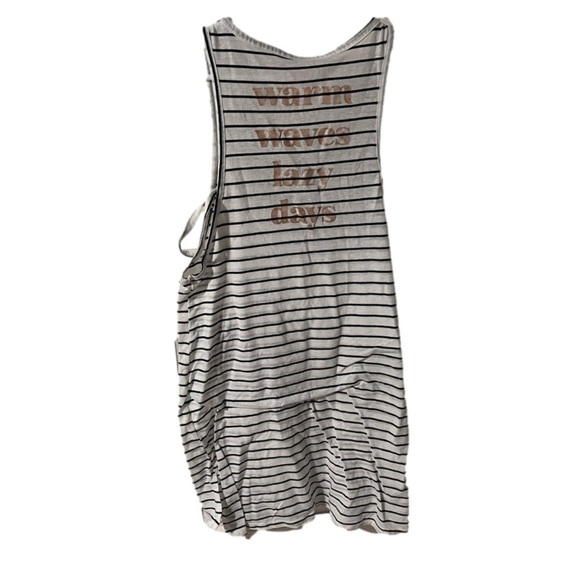 White tank top with black striped with palm tree design. “warm waves lazy days” - Picture 2 of 3